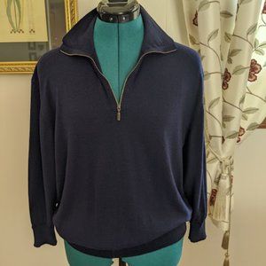Brioni Quarter Zip Lana Wool Sweater Womens Navy Mock Neck Preppy. Size 50 EU/M.